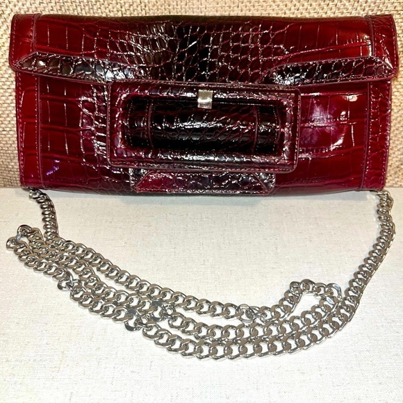 White House Black Market Handbags - WHITE HOUSE | BLACK MARKET Red Crocodile Clutch Bag with Silver Clasp EUC